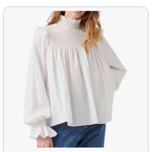 French Connection Boza Crinkle Smocked Top NWT